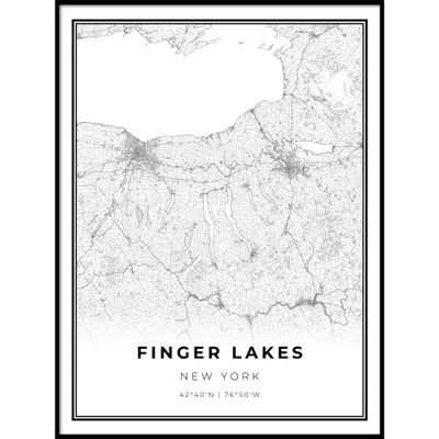 Skanndi Finger Lakes Map Print, New York NY USA Map Art Poster, Modern Wall Art, Street Map Artwork 16x20