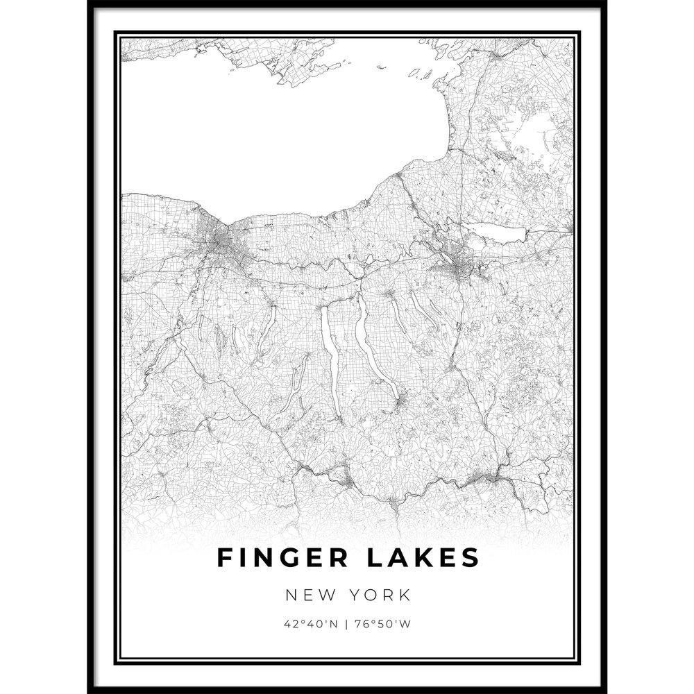 Skanndi Finger Lakes Map Print, New York NY USA Map Art Poster, Modern Wall Art, Street Map Artwork 16x20
