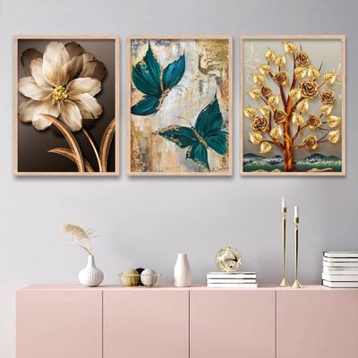 Oxton Paintings Modern Art Wall Decor Framed Paintings for Bedroom Room Living Room , Set of 3 (20x40 inch)(Multicolor)