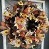 Beautiful Fall Thanksgiving Sunflower & Cotton Deco Mesh Front Door Wreath, Door Hanger, Country Home, Farmhouse Decoration, Porch Sign view 3