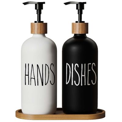 Dish Soap Dispenser for Kitchen Sink.Glass Hand Soap Dispenser, Modern Farmhouse Decor for Bathroom,Kitchen Sink Decor