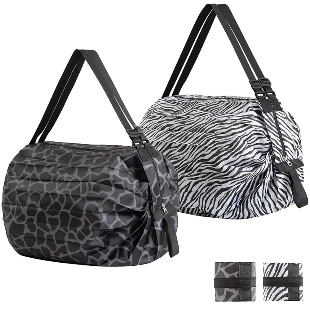 Fashion & Lifestyle 2 Pcs Reusable Grocery Bags Foldable Shopping Bags Large Capacity Tote Bag for Storage Waterproof Durable Eco-Friendly