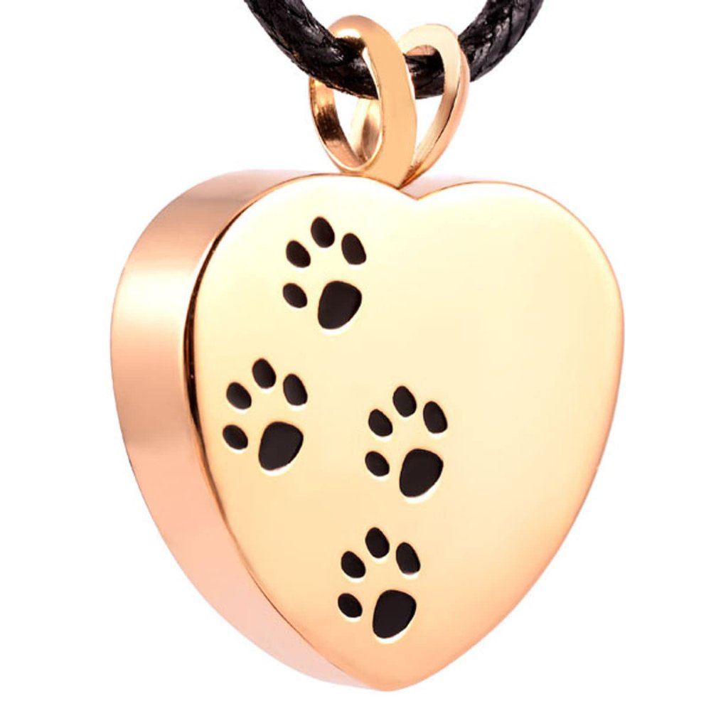 SHEIL Four Paw Print in My Heart Stainless Steel Cremation Jewelry Pendant Necklace - Pet/Animal Ashes Urn,2