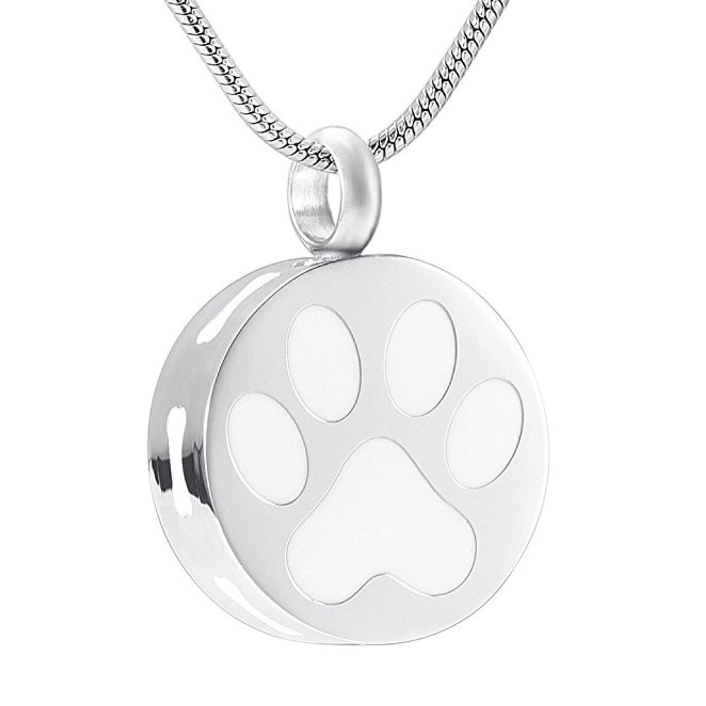 SHEIL White & Black Enamel Dog Bone/Paw Print Keepsake Jewelry Pet Funeral Urn Necklace Ashes Holder Cremation Pendant for Dog,2