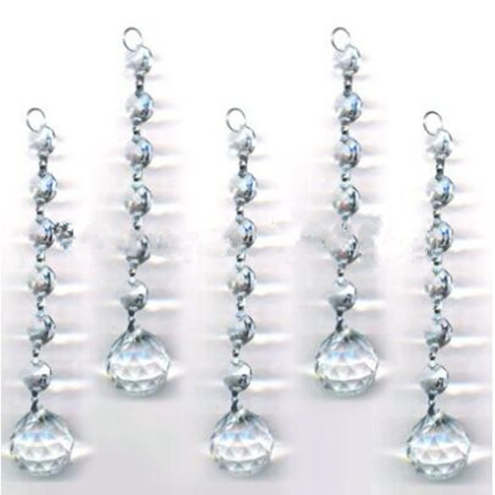 20 Chains Clear Crystal Beads Chains+Glass Hanging Prism Ball for Wedding Home Christmas Tree Decoration