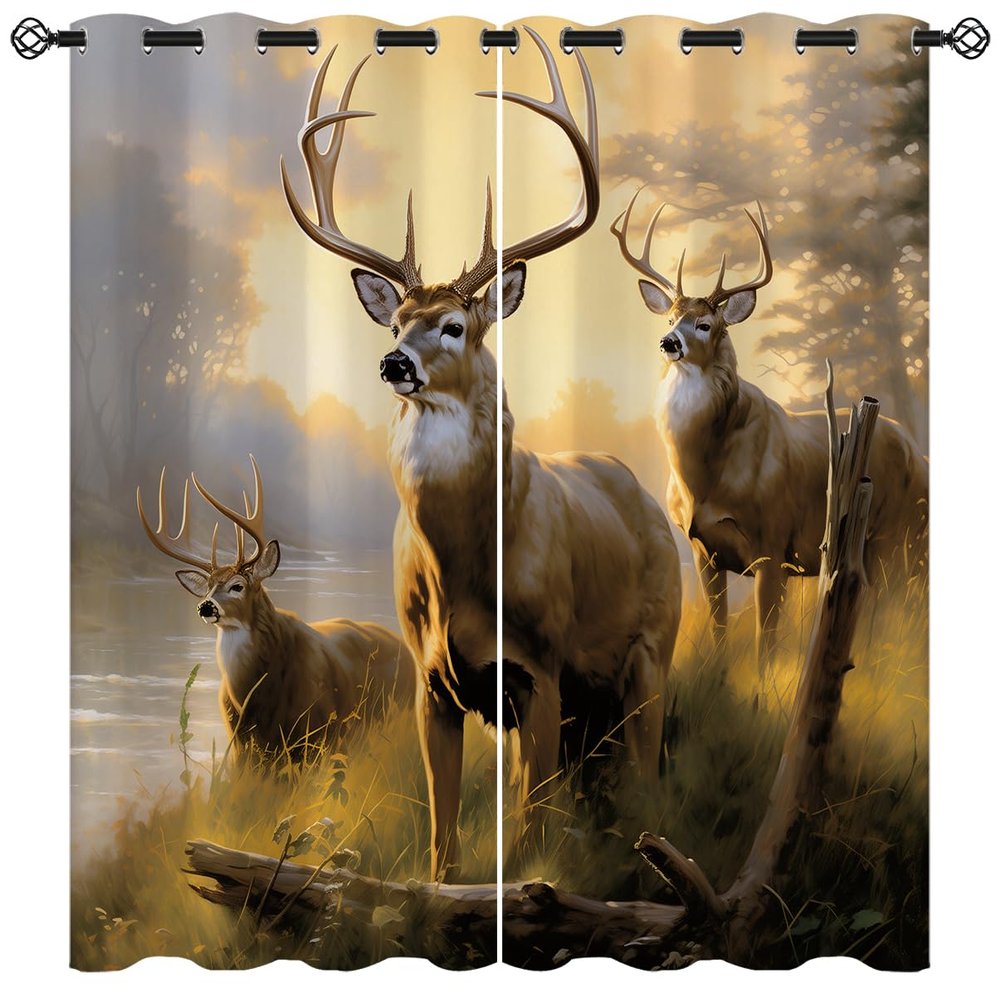 ONINUO Deer Blackout Curtains for Girls Boy Home Decor, Animal Wildlife Skeleton Red Funny Cute Grommet Thermal Insulated Drapes Darkening Window Curtain for Bedroom Living Room, 63 x 63 Inch