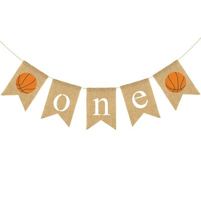 Abaodam 1pc Bunting Birthday One St Garland Ornament Jute First Highchair Shower Vintage Supplies Linen Boy Baby Swallowtail Cartoon Banner Burlap Frist Decor Basketball Party Decoration