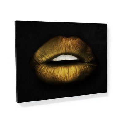 Sense Canvas Lips Gold Canvas Art - Home Decor Wall Art Print Poster Painting Small 16x12 / 0.75"