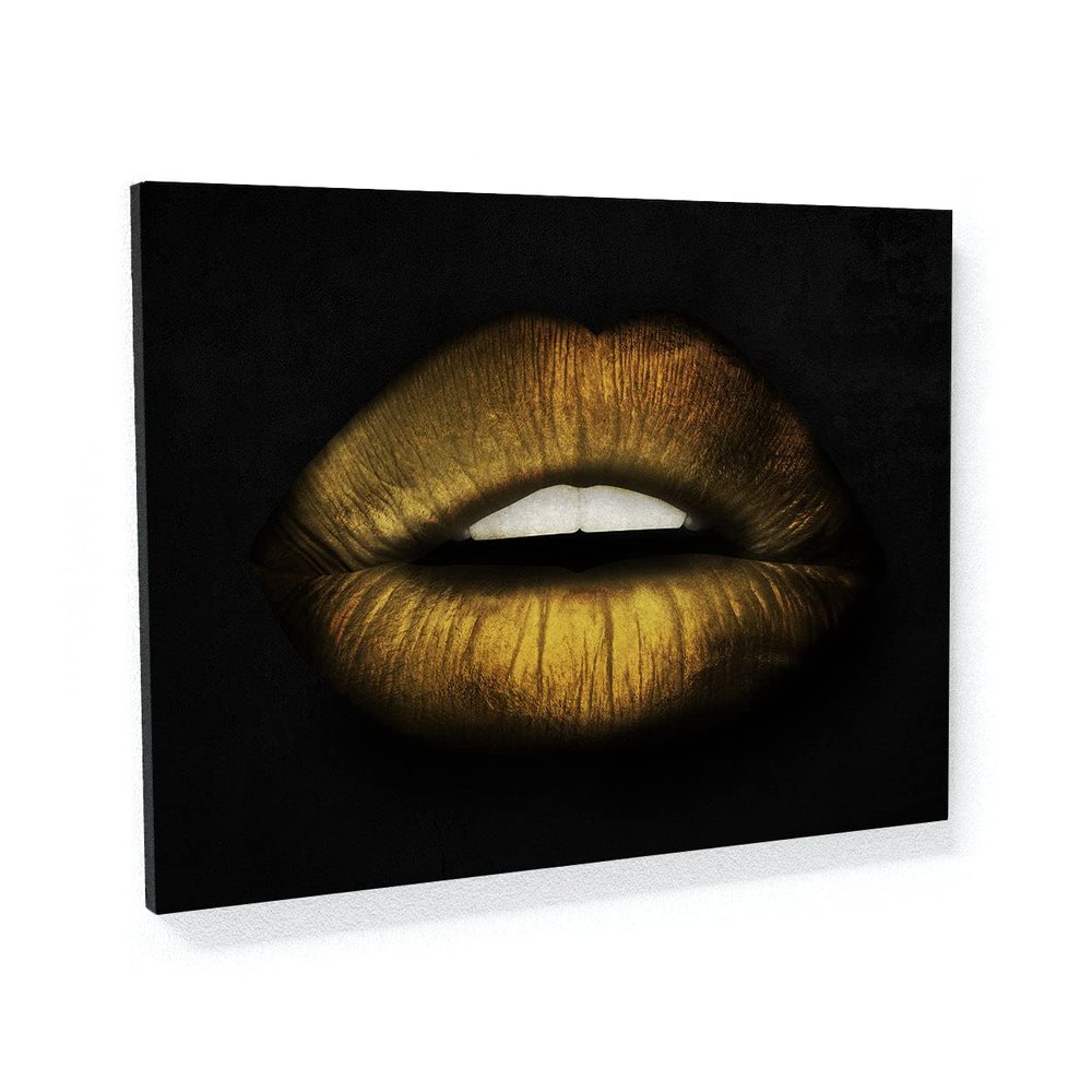 Sense Canvas Lips Gold Canvas Art - Home Decor Wall Art Print Poster Painting Small 16x12 / 0.75"