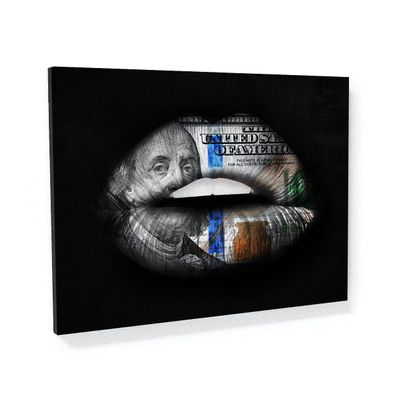 Sense Canvas Lips Money Canvas Art - Home Decor Wall Art Print Poster Painting Small 16x12 / 0.75"