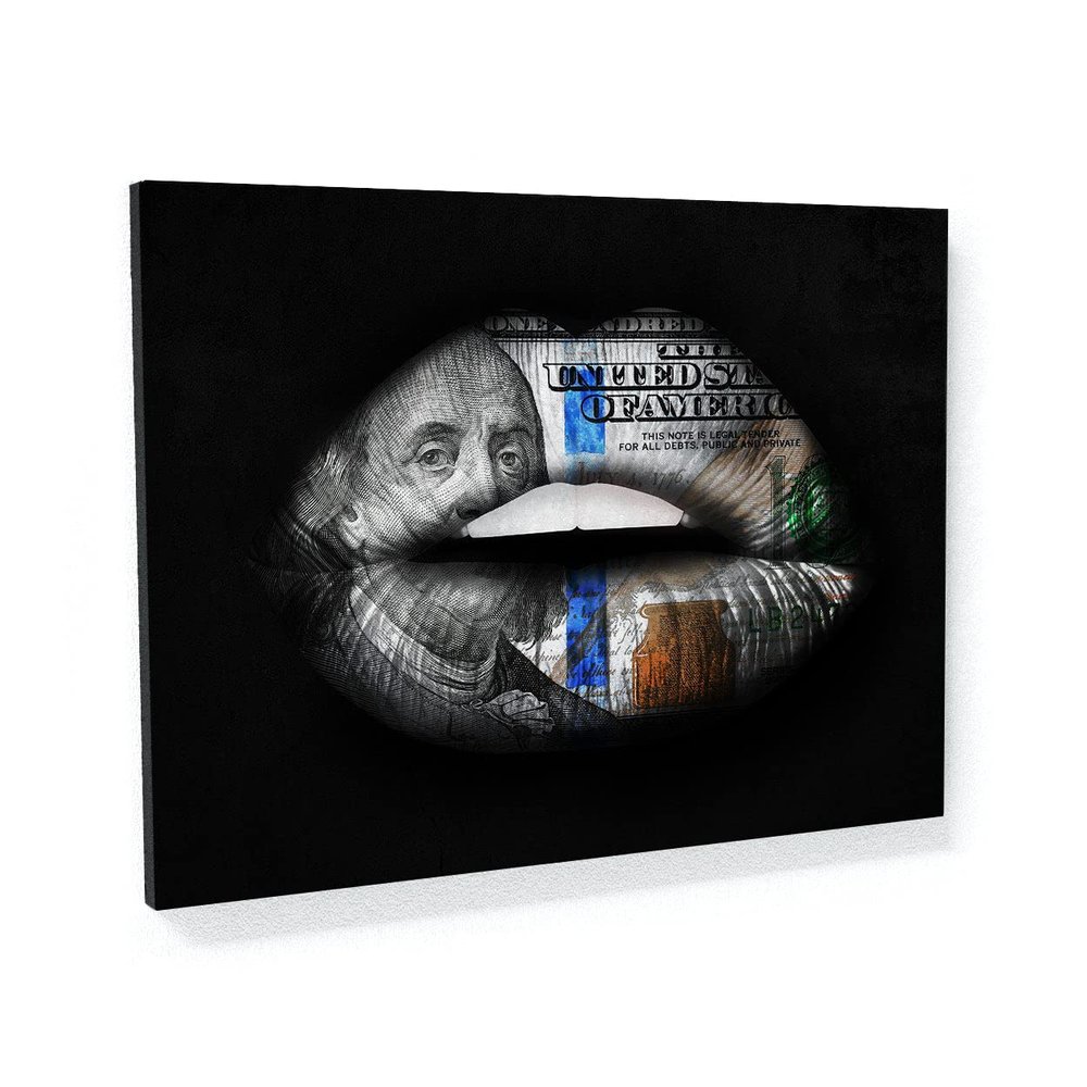 Sense Canvas Lips Money Canvas Art - Home Decor Wall Art Print Poster Painting Small 16x12 / 0.75"