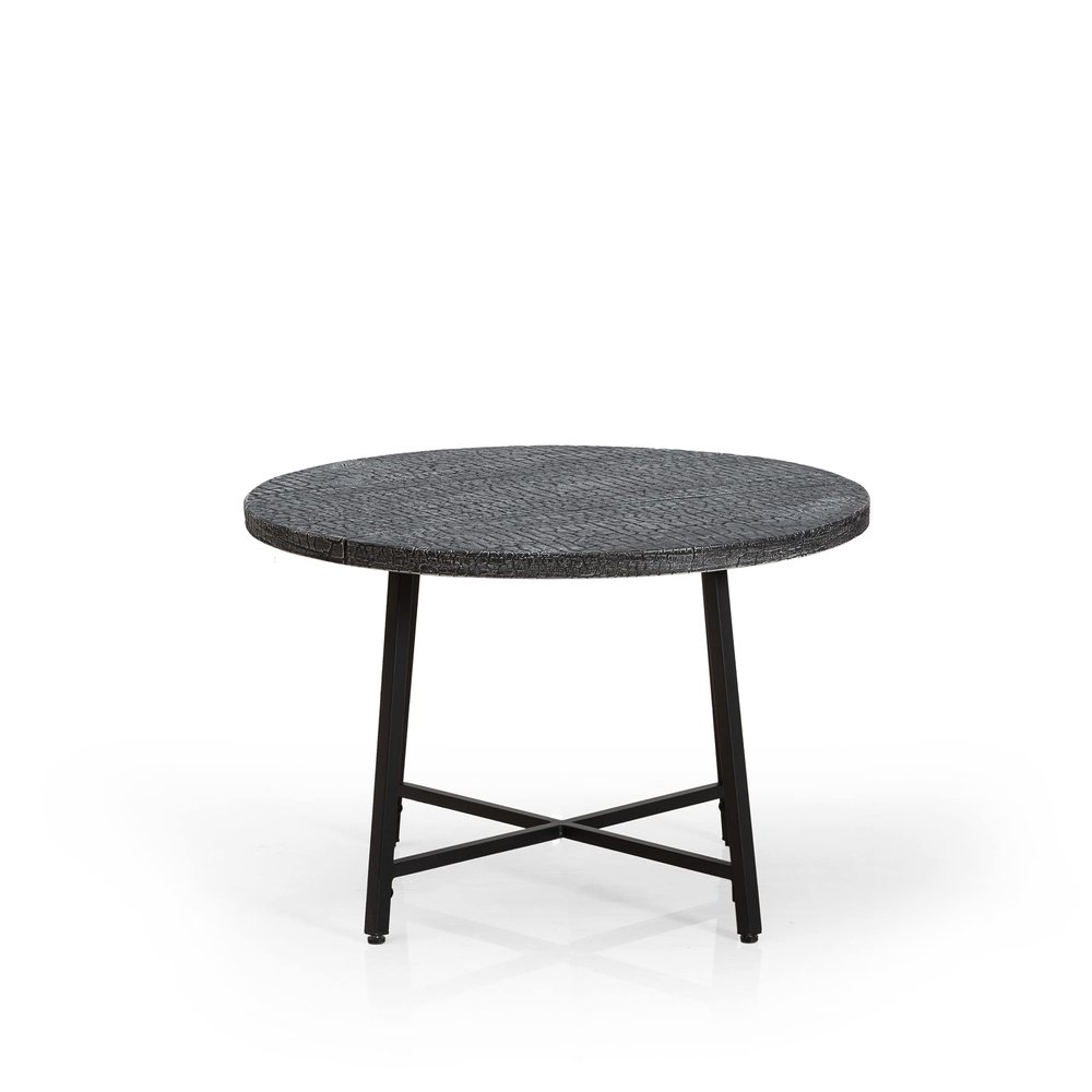 28" Round Table with 18" Coated Steel Folding Legs (Black Woodgrain)