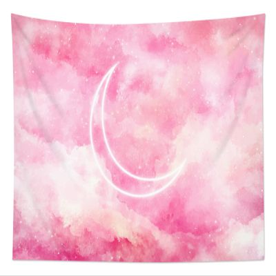 LB Pink Sky Tapestry Fantasy Pink Cloud and Moon Nature Landscape Wall Hanging Colorful Aesthetic Tapestries Wall Blanket for Bedroom Living Room Girl Teen Dorm Party Decor 48x36 Inch