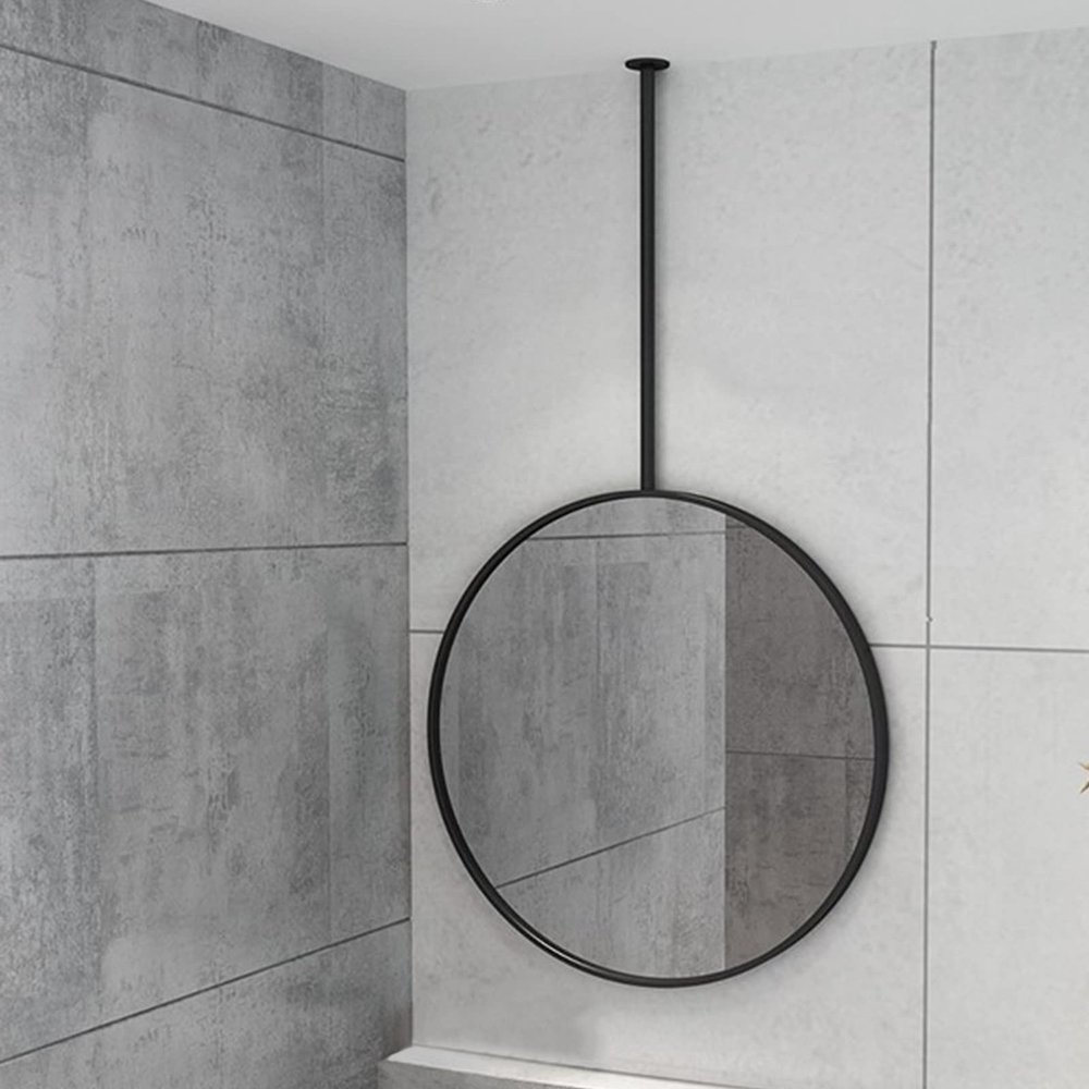 DMCHENGMA Round Ceiling Hanging Mirror with Metal Boom (Boom can be Customized), Black Hanging Rod Mirror for Bathroom Washroom Entrance (Size : Diameter-50CM/19.7INCH)