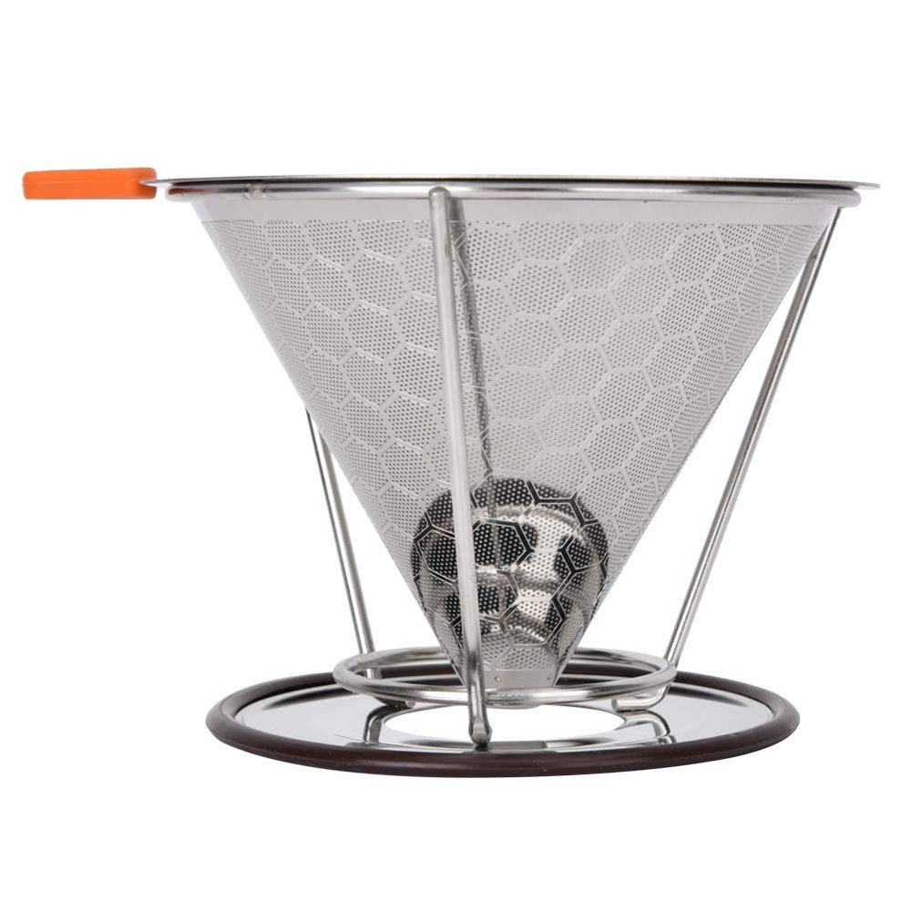 Jerliflyer Stainless Steel Coffee Filter, Metal Conical Paperless Reusable Single Cup Slow Drip Coffee Filter(125mm)
