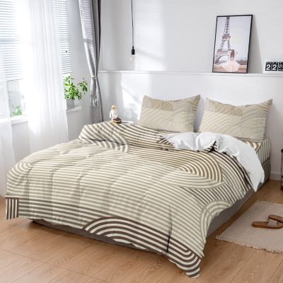 4 Piece California King Duvet Cover Set Minimalist Curve Lines Striped Breathable Comforter Covers Ultra Soft Bed Sheet with 2 Pillow Shams Bedding Collection Sets Retro Boho Modern Stripe Art