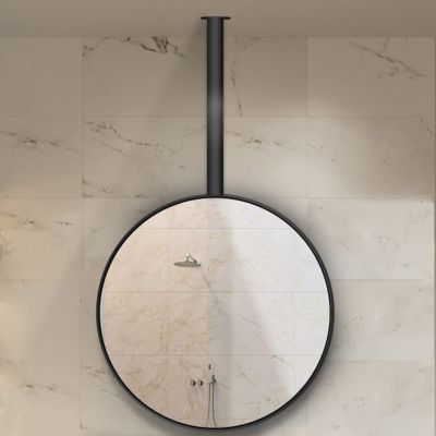 DMCHENGMA Clear and Practical Round Ceiling Mounted Mirror Hanging Rod Mirror with Black Metal Frame and Ceiling Hanging Boom Mirror for Bathroom Living Room (Boom can be Customized)