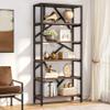 71 Inch Industrial Bookshelf 6 Shelf Bookcasefree Standing Open Book Shelves Storage Display Black Brown Vintage Metal Wood Finish view 1