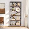 71 Inch Industrial Bookshelf 6 Shelf Bookcasefree Standing Open Book Shelves Storage Display Black Brown Vintage Metal Wood Finish view 2