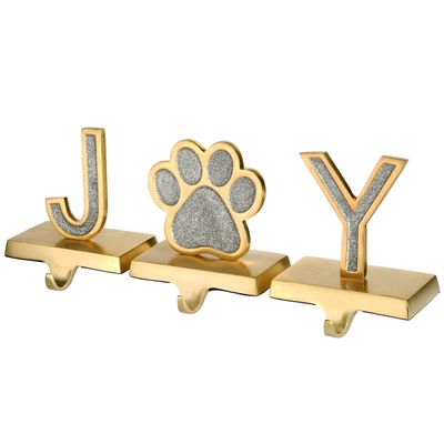 5" Silver Sparkle Joy Stocking Holders 3-Pieces 5 Inches Gold Metal