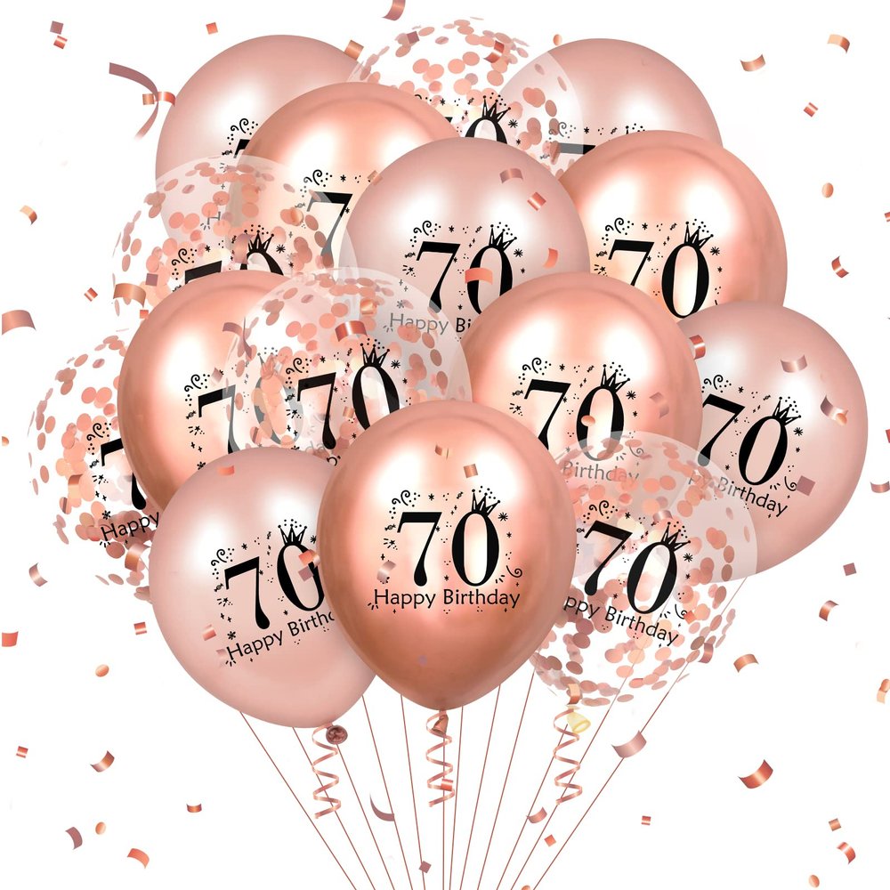 70th Birthday Balloons 18 Pcs Rose Gold Happy 70th Birthday Latex Balloons Confetti Balloons Rose Gold 70th Birthday Party Decorations for Women Men 70th Birthday Anniversary Decor Supplies 12 inch