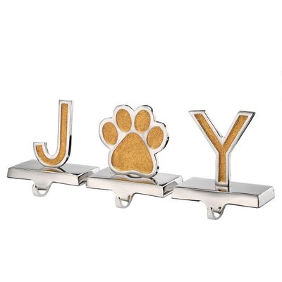 5" Gold Sparkle Joy Stocking Holders 3-Pieces 5 Inches Silver Metal