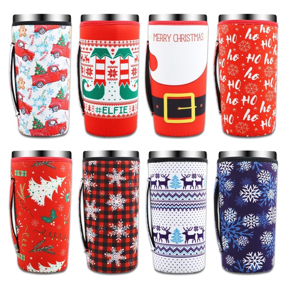 8 Pcs Reusable Neoprene Insulated Xmas Coffee Cup Sleeves for 30-32 oz Drinks