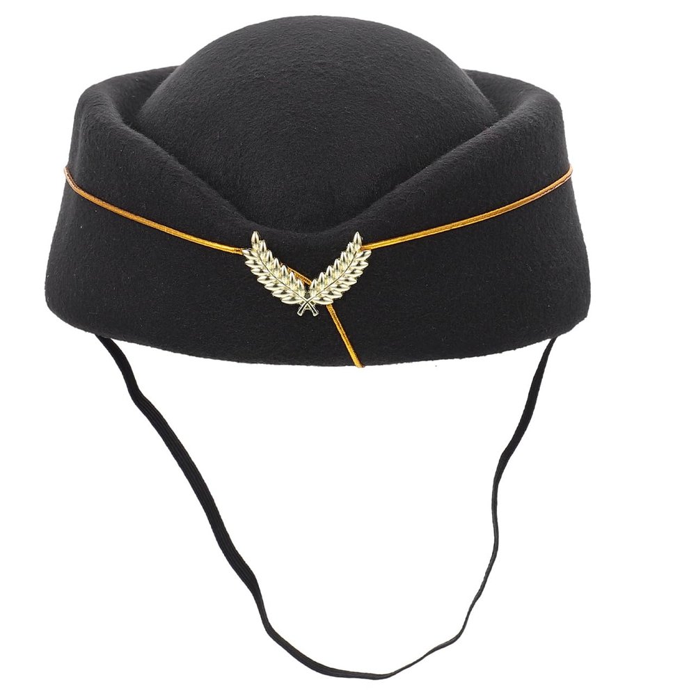 Ipetboom Flight Attendant Hat, 1 Pc Beret Hat Air Hostess Felt Stewardess Cap for Halloween Cosplay Costume