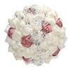9.4" Handmade Satin Rose Bridal Bouquet Toss Round Wedding Bouquet Throw Toss Artificial Flower Bunch Ivory + Shimmering Blush Pink view 1