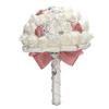 9.4" Handmade Satin Rose Bridal Bouquet Toss Round Wedding Bouquet Throw Toss Artificial Flower Bunch Ivory + Shimmering Blush Pink view 2