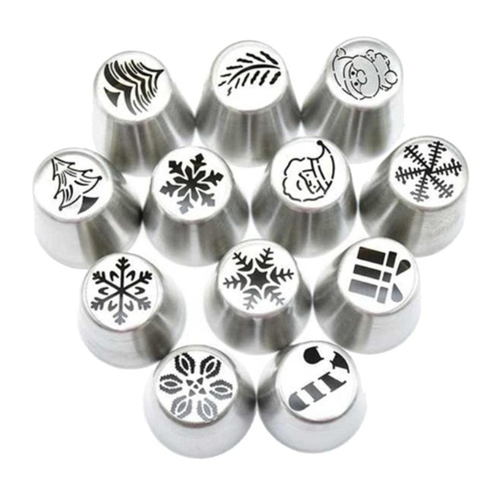 figatia 12 Pieces Christmas Pastry Russian Icing Piping Nozzle Tips Set Christmas Cake Icing Frosting Nozzle for Cupcake Dessert Cream Decorating Baking Tools