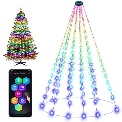 Christmas Tree String Lights with Ring Smart APP Control, 200 LED Music Sync Color Changing Indoor Decorations Waterfall Lights, IP65 Waterproof 6.6ft 10 Lines with Remote for Wedding Party Home