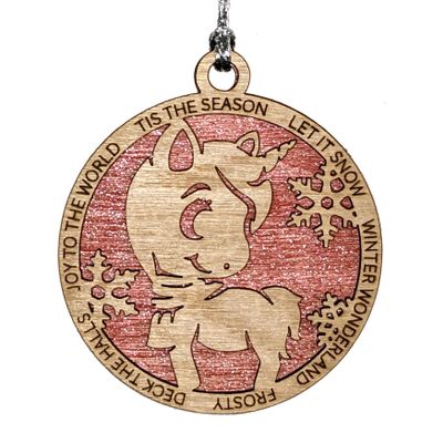 Unicorn with Pink Glittery Background Wood Ornament