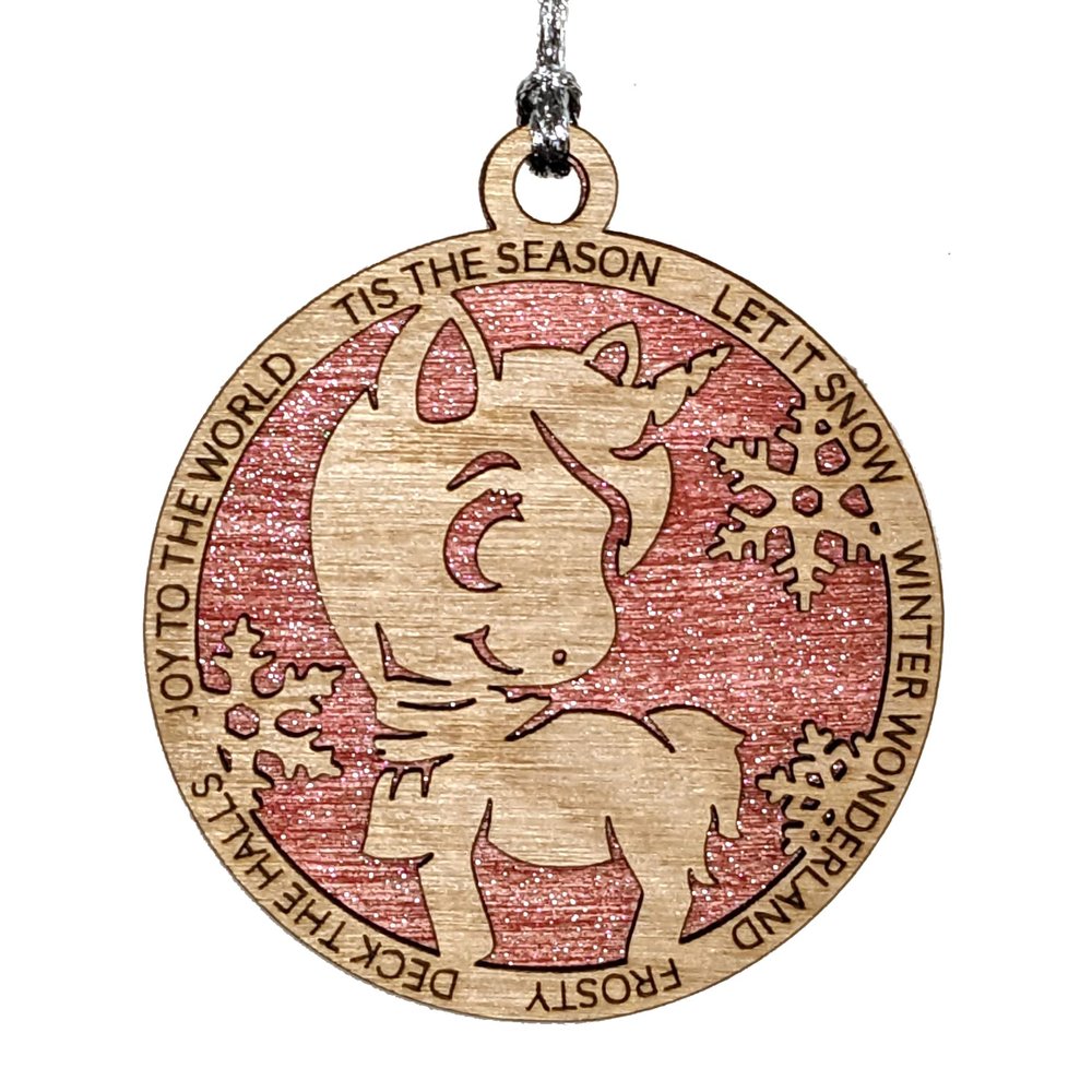 Unicorn with Pink Glittery Background Wood Ornament