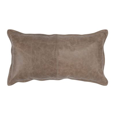 Benjara Norm 26 Inch Leather Decorative Lumbar Throw Pillow, Stitched, Taupe Brown