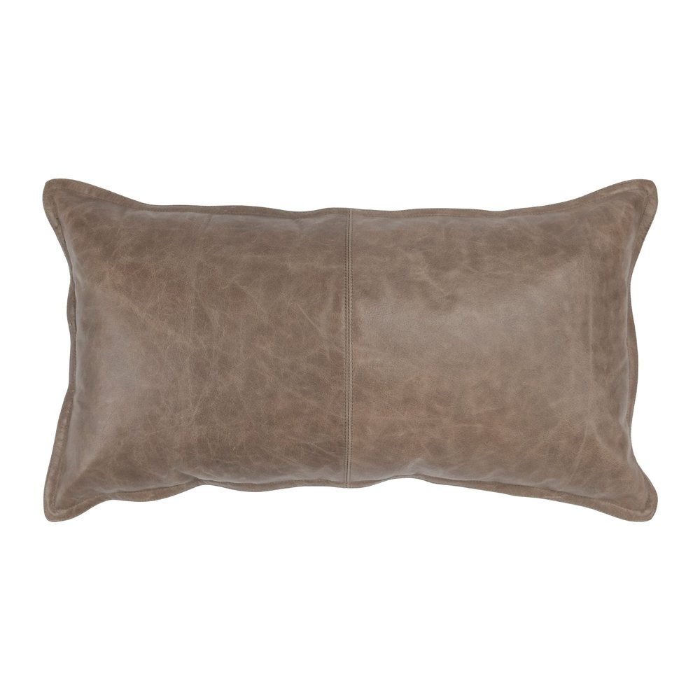 Benjara Norm 26 Inch Leather Decorative Lumbar Throw Pillow, Stitched, Taupe Brown