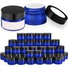 Bumobum 1 oz Blue Glass Jars with Lids, 48 pack Clear Small Jars with Black Lids, White Labels & Inner Liners, Empty Round Cosmetic Containers for Cream, Lotion view 1