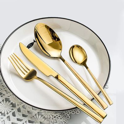 32 Piece Gold Silverware Set for 8 Durable 18/10 Stainless Steel Flatware Sets Bordered Square Tableware Include Forks Spoons Knifes Teaspoons Kitchen Wedding Restaurant Cutlery Utensil