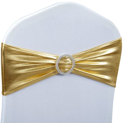 Spandex Chair Sashes Bows - Babenest 30PCS Premium Stretch Chair Cover Band with Buckle Slider Universal Elastic Chair Ties for Wedding Party Ceremony Reception Banquet Decoration (Metallic Gold)