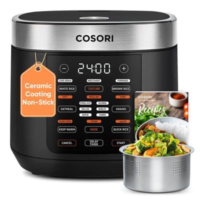 COSORI Rice Cooker 10 Cup, 24h Keep Warm, Non-stick Ceramic Inner Pot, 18 Functions Fuzzy Logic Rice Maker with Stainless Steel Steamer Basket, Saut, Slow Cooker, Black