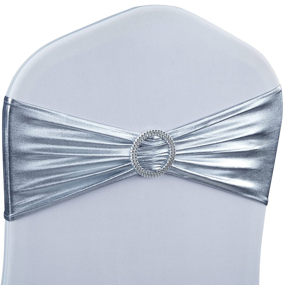 Spandex Chair Sashes Bows - Babenest 30PCS Premium Stretch Chair Cover Band with Buckle Slider Universal Elastic Chair Ties for Wedding Party Ceremony Reception Banquet Decoration (Metallic Silver)