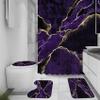 4 Pcs Purple Marble Shower Curtain Sets, Gold Cracked Lines Black Bathroom Decor, Rug Toilet Lid Cover and Non-Slip U Shape Mat, Abstract Modern Luxury Waterproof Shower Curtain with 12 Hooks, 72 x 72 view 1