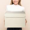 Bagnizer Large 22 Quart [4-Pack] Linen Fabric Foldable Storage Bin Cube Organizer Basket with Flip-Top Lid & Handles, Clothes Blanket Box for Home, Office, Closet (14.6 x 9.5 x 9.5, Beige) view 2