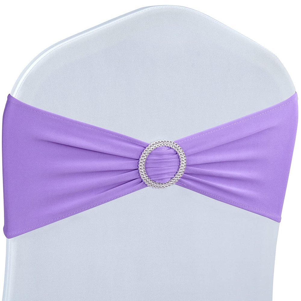 Spandex Chair Sashes Bows - Babenest 100PCS Premium Stretch Chair Cover Band with Buckle Slider Universal Elastic Chair Ties for Wedding Party Ceremony Reception Banquet Decoration (Purple)