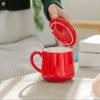 DECRZPB Handmade Ceramic Coffee Mug Cow In Red Cup 3D Cartoon Three-Dimensional Animals Tea Cup Pottery Coffee Cup Mug Gift for Office and Home view 3