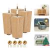 Yes4All 4.5 Inches Square Wood Furniture Legs Set of 4 - Wooden Replacement Feet for Couch, Bed, Bench - Adjustable Sofa, Ottomans Tapered Leg with Leveler - Nature Rubber Wood Parts for Table, Chair view 1