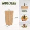 Yes4All 4.5 Inches Square Wood Furniture Legs Set of 4 - Wooden Replacement Feet for Couch, Bed, Bench - Adjustable Sofa, Ottomans Tapered Leg with Leveler - Nature Rubber Wood Parts for Table, Chair view 3