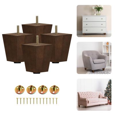 Yes4All 3 Inches Square Wood Furniture Legs Set of 4 - Wooden Replacement Feet for Couch - Adjustable Sofa, Ottomans Tapered Leg with Leveler - Brown Solid Wood Parts for Table, Chair