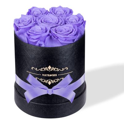 NATROSES 7 Piece Preserved Roses in a Box, Preserved Flowers for Birthday, Flower Gifts for Mothers Day (Light Purple)