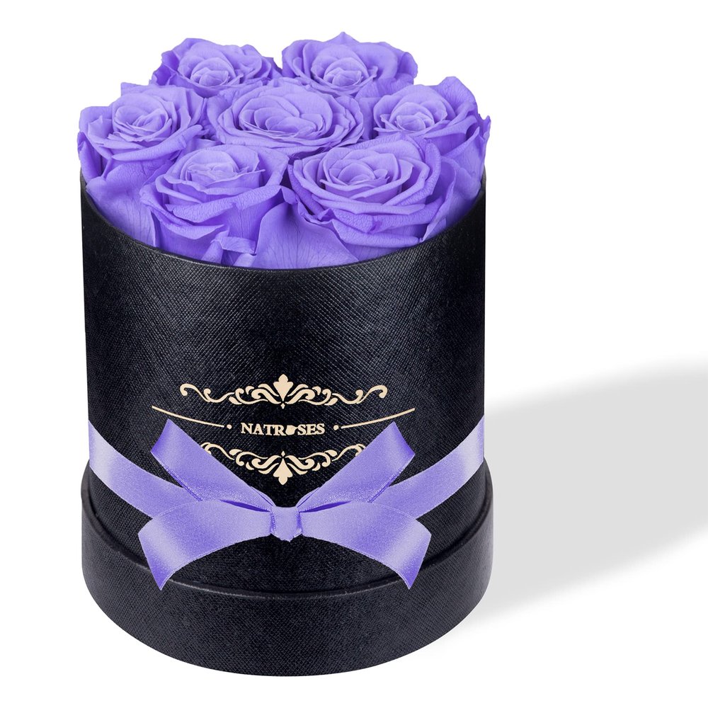 NATROSES 7 Piece Preserved Roses in a Box, Preserved Flowers for Birthday, Flower Gifts for Mothers Day (Light Purple)